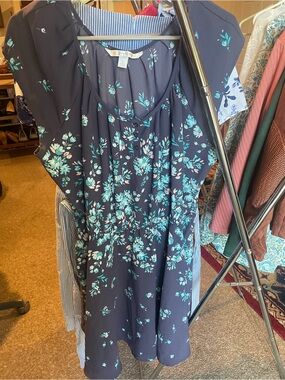 Blue Floral Button-Front Dress with Teal Blooms